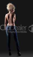 Nude blond girl in jeans