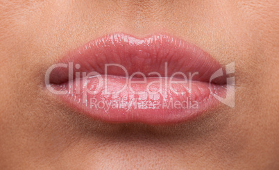 Beauty woman lips offended sulk close-up