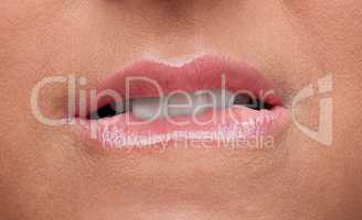 Beauty woman lips sad emotions close-up