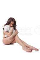 Beauty naked woman sit with plush bear