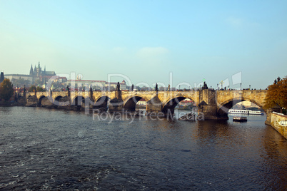 Karlov most - Prague bridge over vltava river