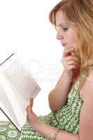 Closeup of reading girl.