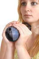 Girl holding a lens.