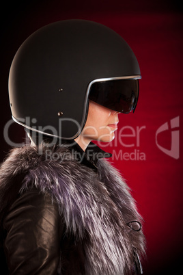 Biker girl in a helmet