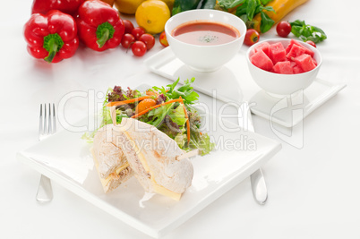 tuna and cheese sandwich with salad