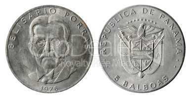 Old coin of the Republic of Panama (1976 year)