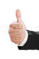 Thumbs up man's hand isolated on white background. Business man