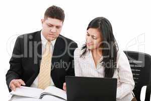 confident boss with secretary planning their work