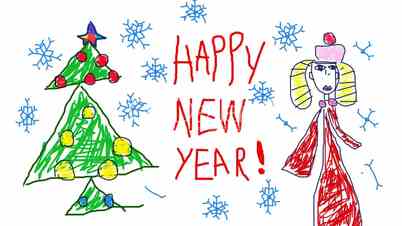 child's drawing new year card