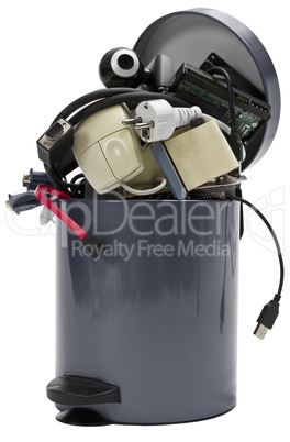 trashcan with electronic waste