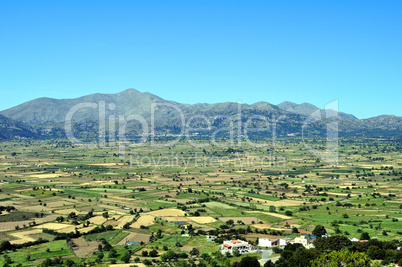 View of the fertile Lassithi Plateau in Crete, Greece.
