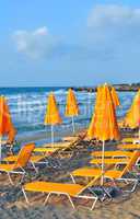 Sunbeds and beach umbrellas.