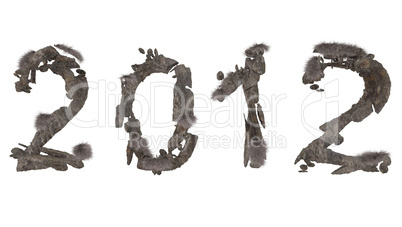 abstract stone lettering 2012 with dry brown grass