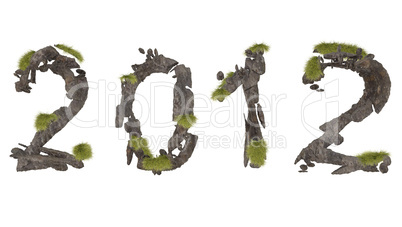 abstract stone lettering 2012 with green grass