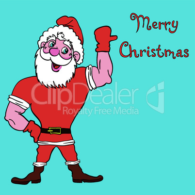 Muscular Santa Claus with a raised hand gesture.