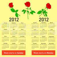 Stylish  calendar with flowers  for 2012.