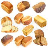 Assortment of different types of bread isolated on white backgro