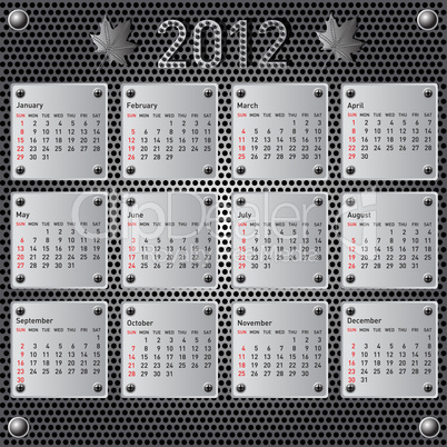 Stylish calendar with metallic  effect for 2012. Sundays first