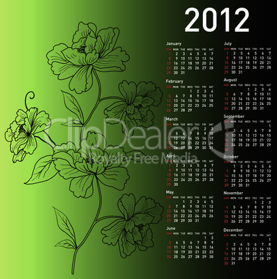 2012 vector calendar with flowers