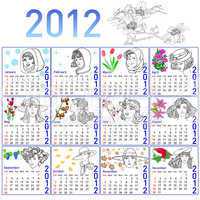 2012 year calendar in vector. Hand-drawn fashion model.