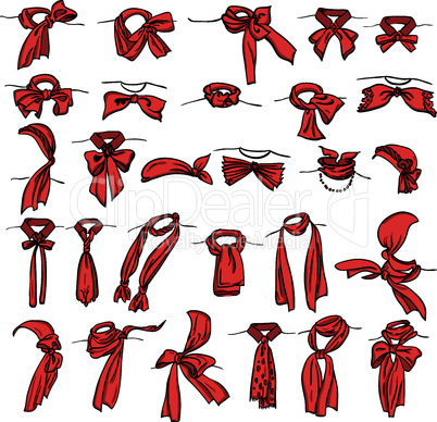 set of different neckerchiefs tied in different ways