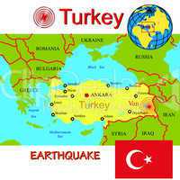 Turkey map with epicenter earthquake.