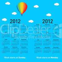 Stylish French calendar with balloon and clouds for 2012.