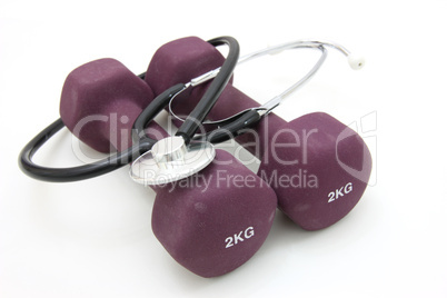 Stethoscope and dumbbell