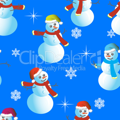 Seamless wallpaper from snowman and snowflakes