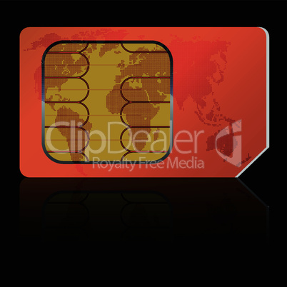 Sim card with a map of the world. Vector illustration.