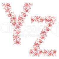 Hand drawing ornamental alphabet. Letter YZ