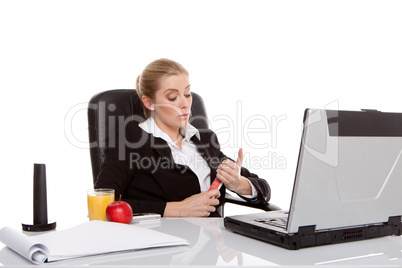 businesswoman filing nails