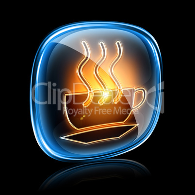 Coffee cup icon neon, isolated on black background
