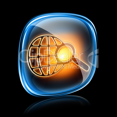 magnifier icon neon, isolated on black background