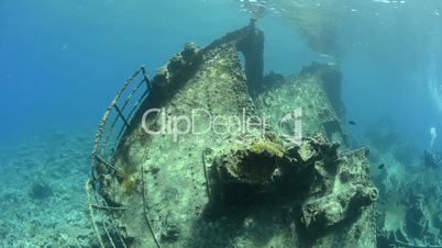 Rusty remains of a cargo vessel.