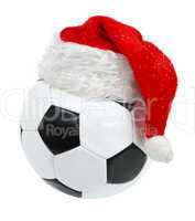 Santa Claus hat on the soccer ball