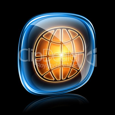 Globe icon neon, isolated on black background