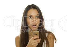 Woman reading message on mobile phone