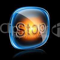 Stop icon neon, isolated on black background