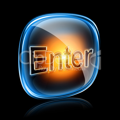 Enter icon neon, isolated on black background.