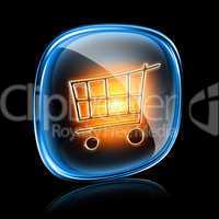 shopping cart icon neon, isolated on black background