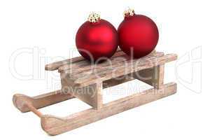 old sledge with two christmas bauble
