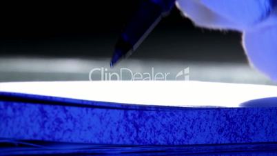 Pencil, closeup, blue light