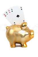 golden piggy bank with cards