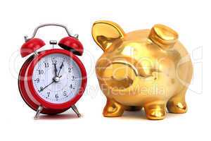 alarm bell and golden piggy bank