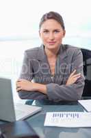 Portrait of a serious businesswoman working