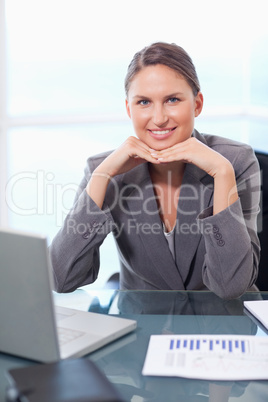 Portrait of a smiling businesswoman working