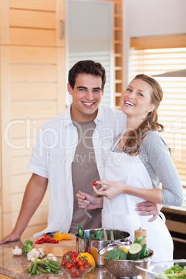 Couple cooking together