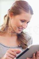 Close up of woman with tablet