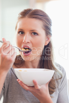 Close up of woman having cereals